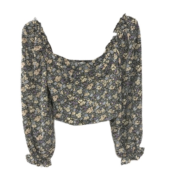 ASTR The Label Brown/Peach Floral Print Balloon Sleeve Top - Picture 3 of 8